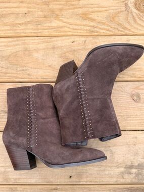 Lucky Brand Dark Brown Suede Studded Ankle Booties